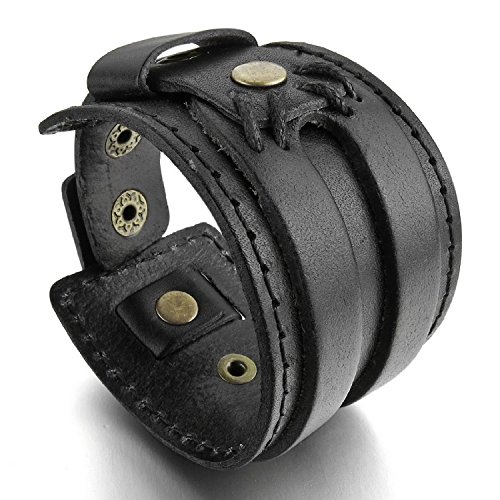 Mendino Leder-Armband für Herren & Damen, breit, handgefertigt, Schmuck