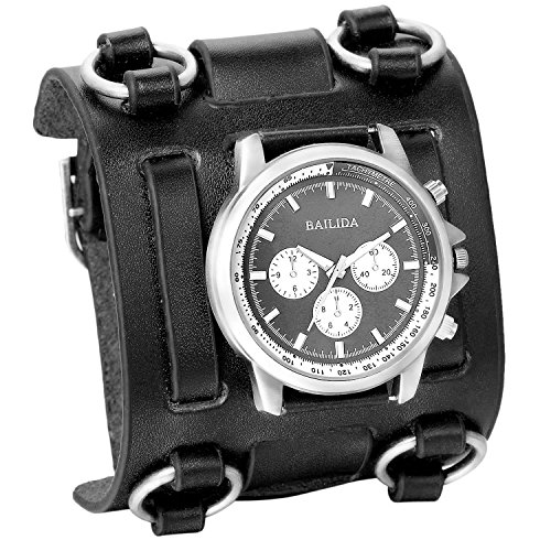 XLORDX Herren Armbanduhr, Analog Quarz, Fashion Elegant Casual Sport Uhr mit Schwarz Breit Leder Armband & Rund Zifferblatt
