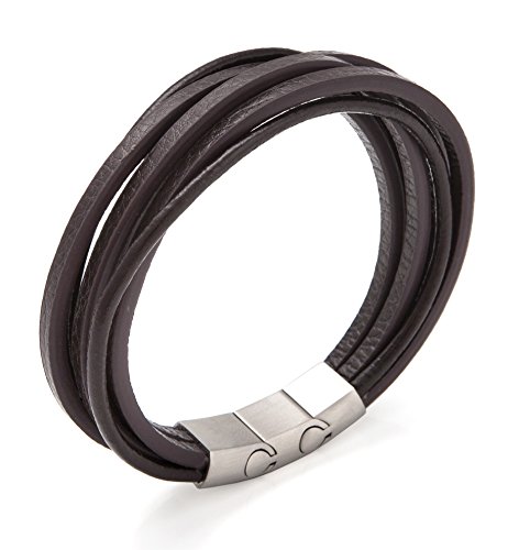 Murtoo Echt-Leder Armband schwarz braun mit Edelstahl Magnet verschluss 8.07